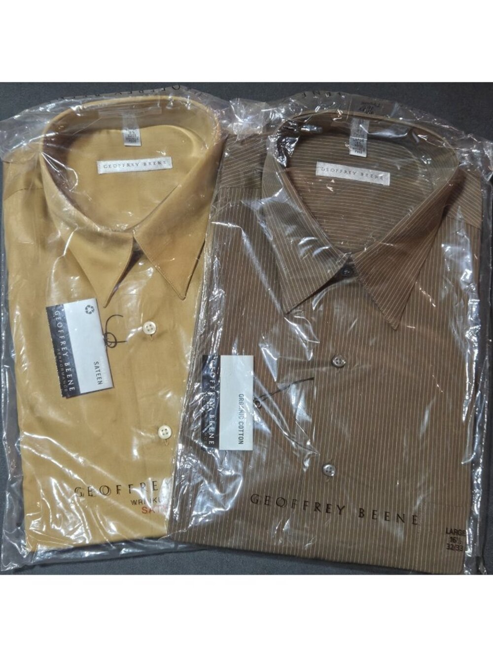 2 NWT Geoffrey Beene Dress Shirts 16 32/33 Organic Cotton Brown Amber NEW